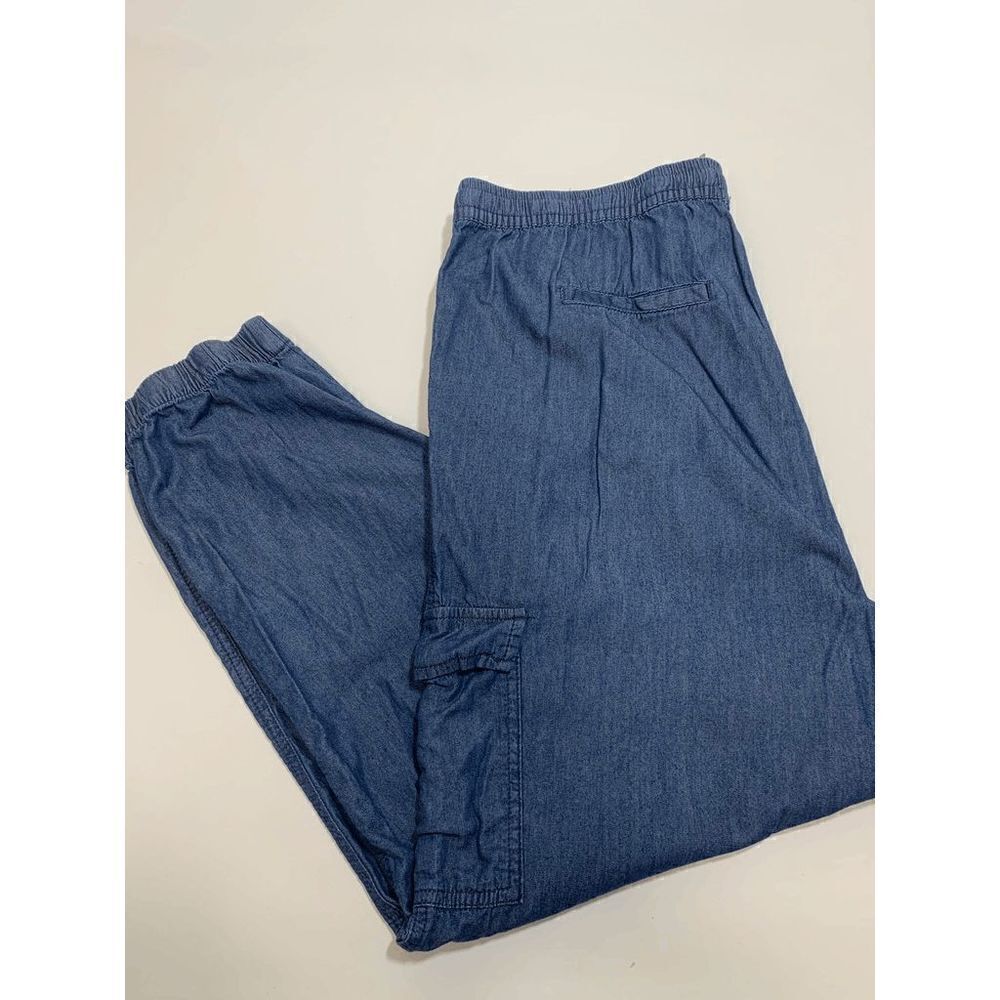 Dash Womens Denim Pants Drawstring Stretch Waist Blue XL